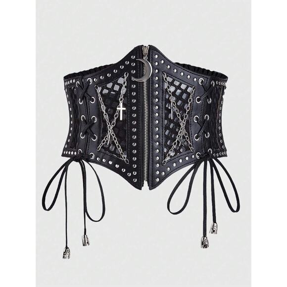 Goth Gothic Emo Punk Corset Waist Cincher Style Charm Lace Up Belt - Picture 4 of 5